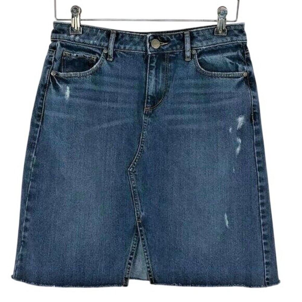 Vintage Ann Taylor LOFT Denim Frayed Raw Hem Skirt Size‎ 4 Jean Skirt Mini Skirt